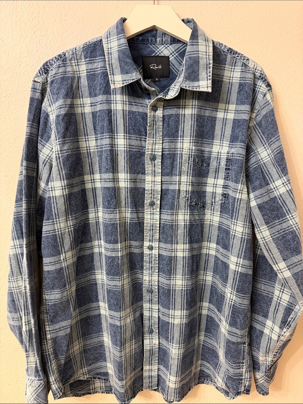 Rails Blue and Sage Green Plaid Button-Down Shirt